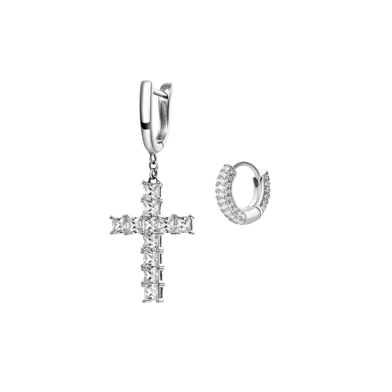 Asymmetric Cross Iced Earring Set - APORRO