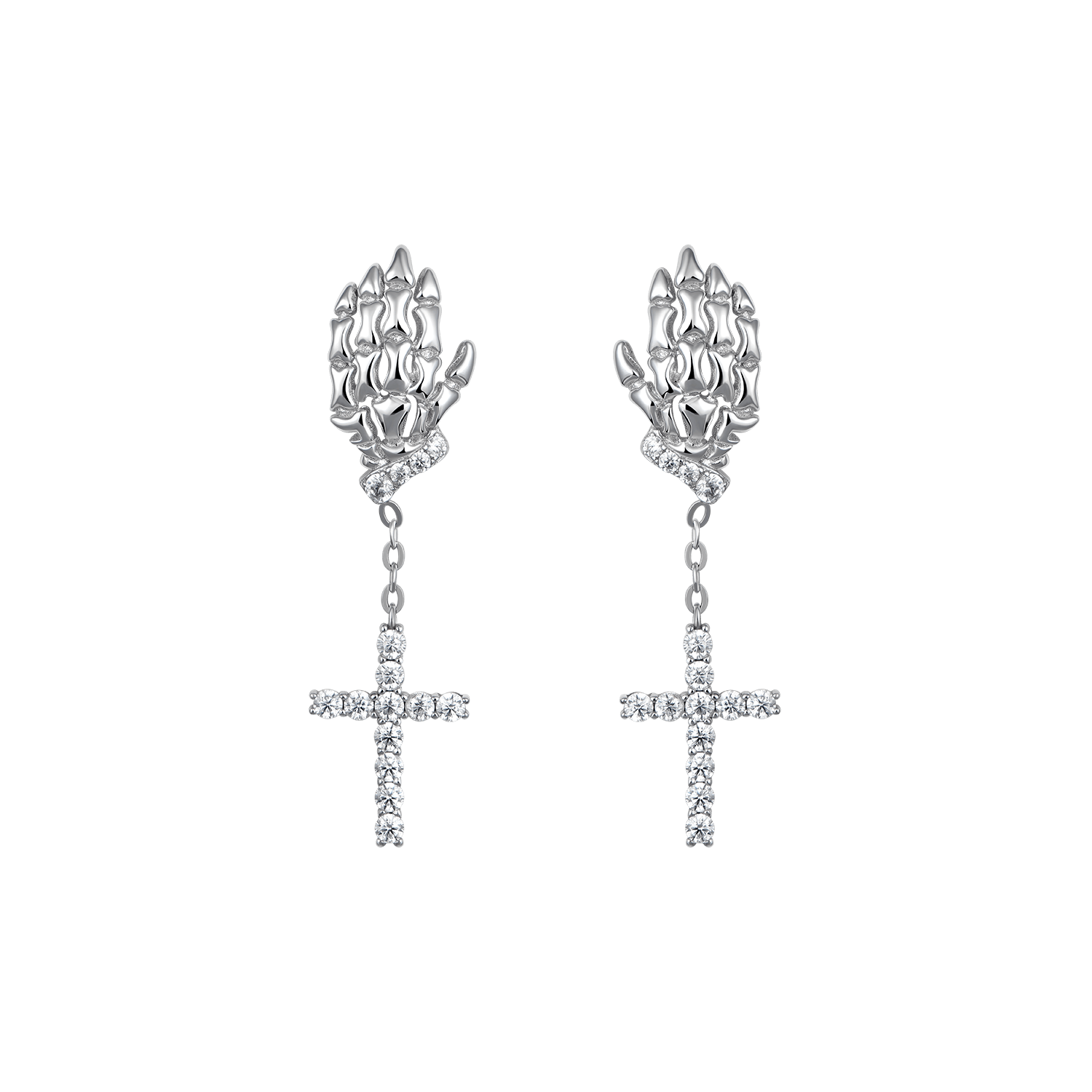 Kreuz Skelett Hand Ohrringe in 925 Sterling Silber