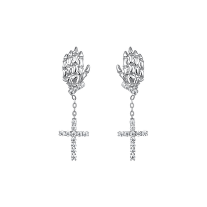 Kreuz Skelett Hand Ohrringe in 925 Sterling Silber