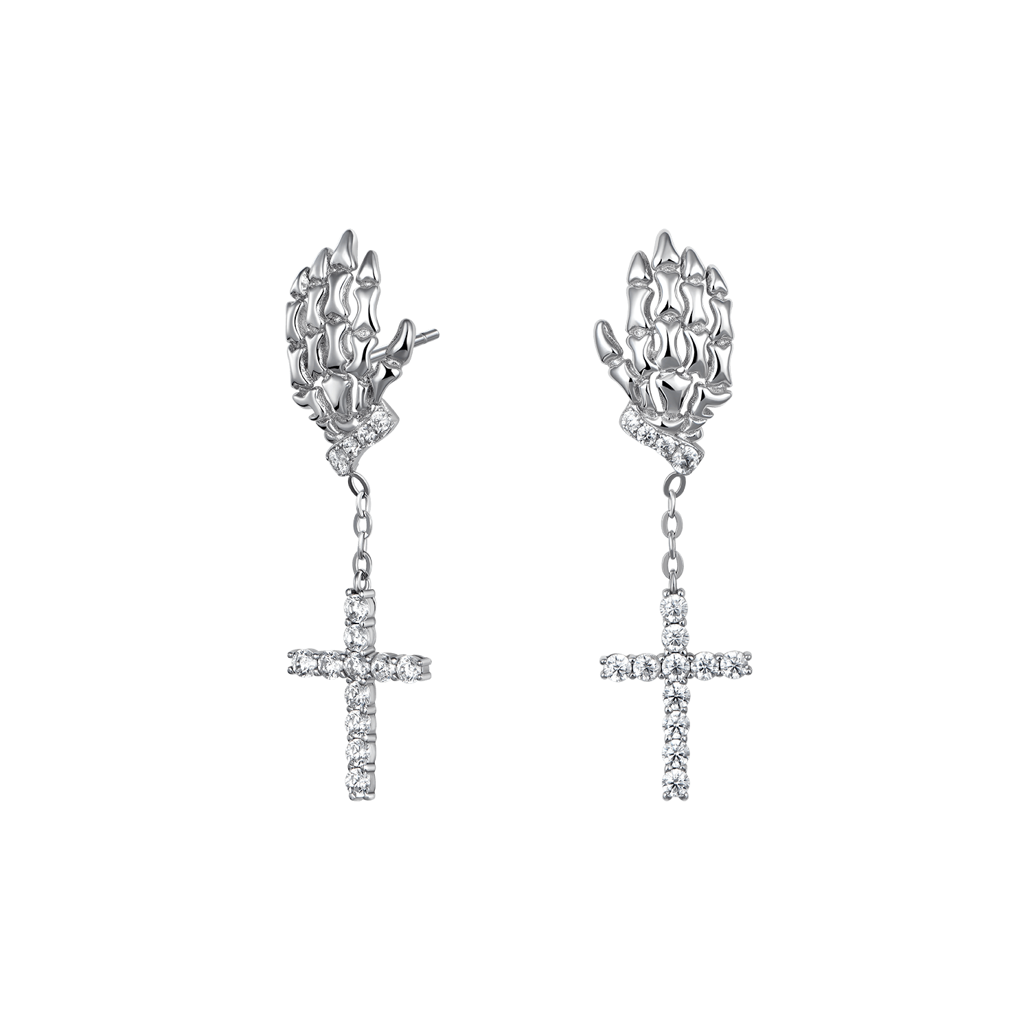 Kreuz Skelett Hand Ohrringe in 925 Sterling Silber