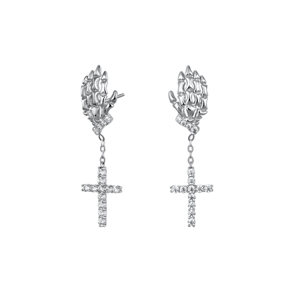 Kreuz Skelett Hand Ohrringe in 925 Sterling Silber