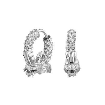 S925 WONG Iced Coiled Dragon Hoop Earring
