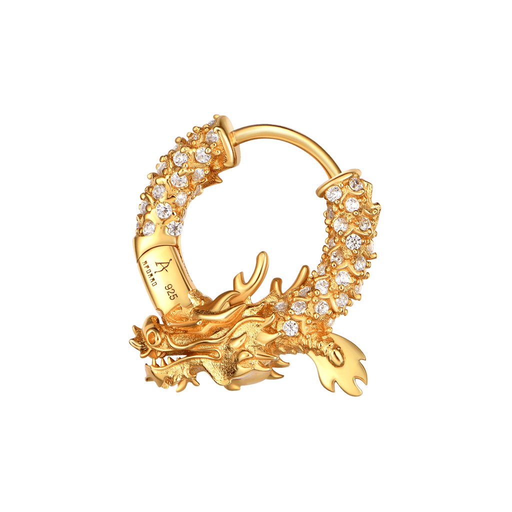 WONG Dragon Hoop Moissanite Earrings Men s Women s gold