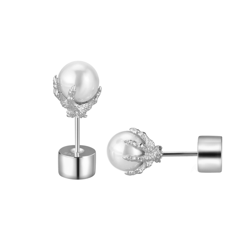 WONG Dragon Pearl Stud Earrings- APORRO 925 silver and gold stud earrings for men - APORRO