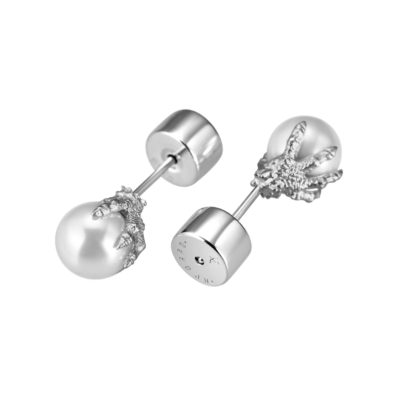 WONG Dragon Pearl Stud Earrings- APORRO 925 silver and gold stud earrings for men - APORRO