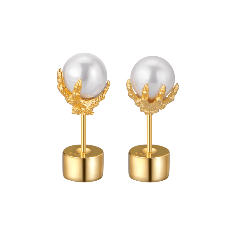 WONG Dragon Pearl Stud Earrings- APORRO 925 silver and gold stud earrings for men - APORRO