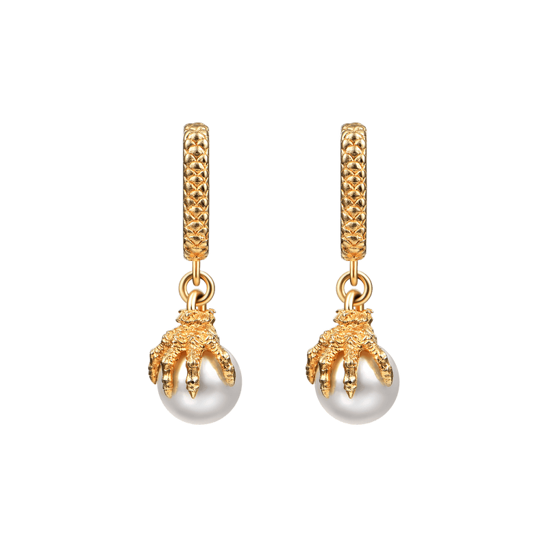 WONG Dragon Claw Pearl Dangly Earrings - Dangly Earring For Men & Women - APORRO