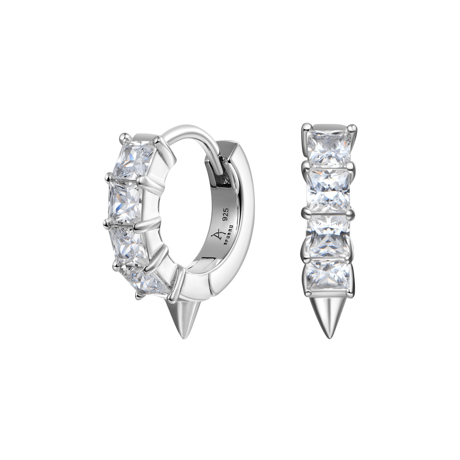 Princess Cut Spike Hoop Earrings-Pair