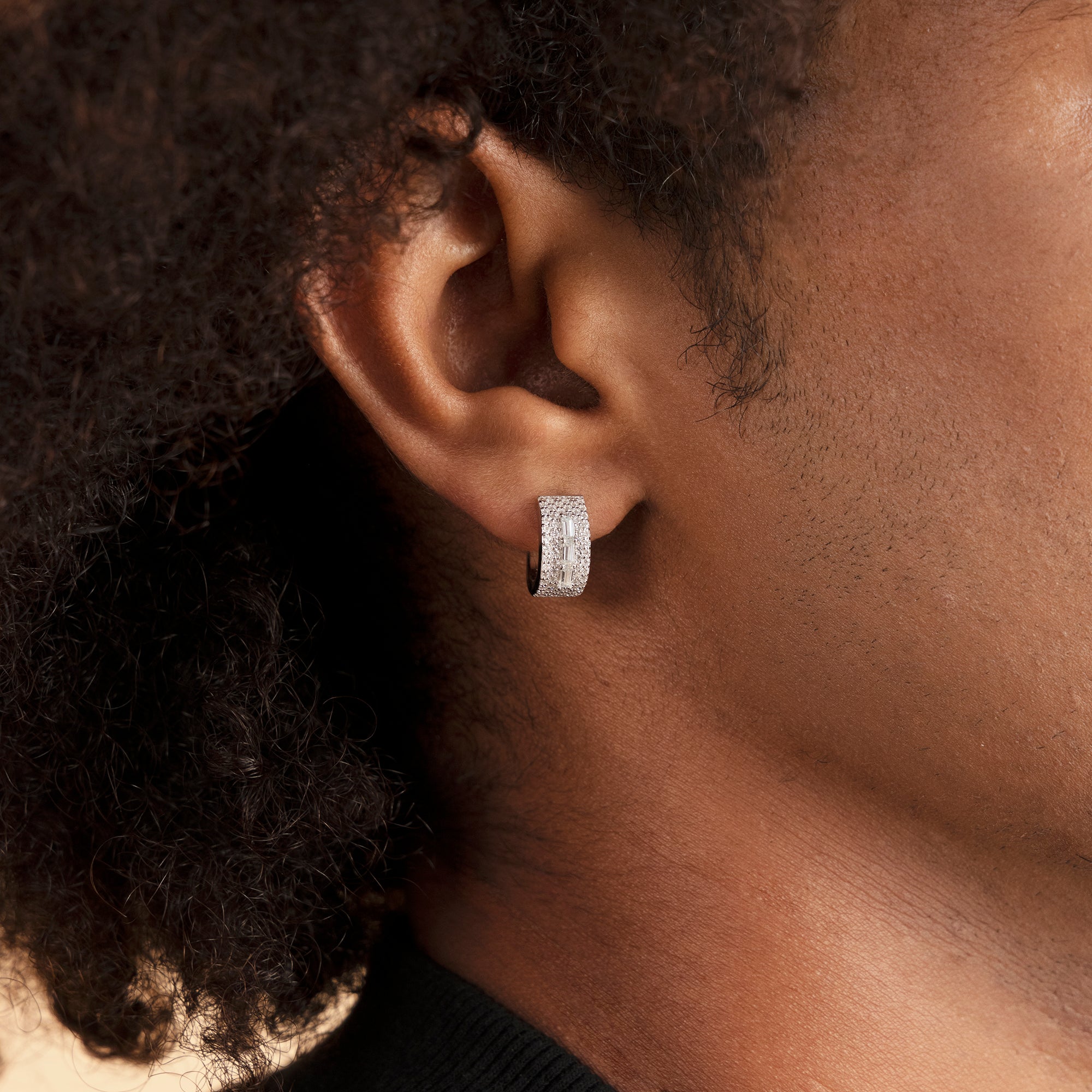 Tri-Baguette Hoop Earring