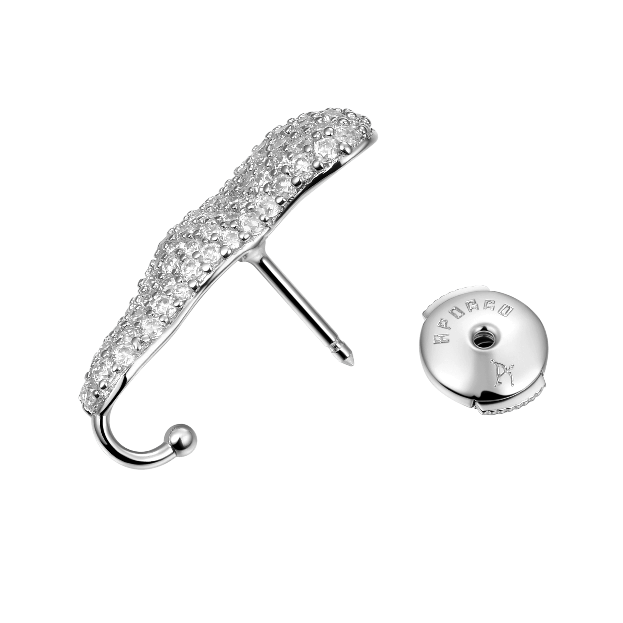 Boucle d'oreille de goujon de lobe en or blanc liquide pour femmes - oreille gauche