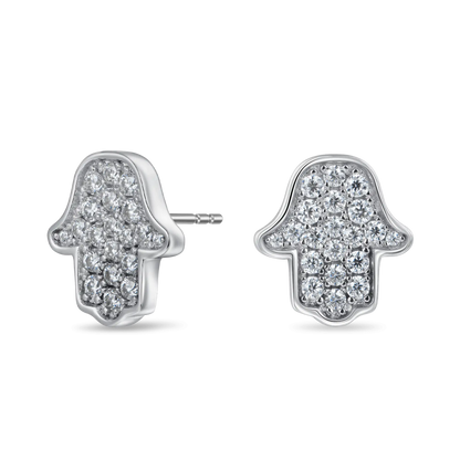 Moissanite Hamsa Stud Earrings - Pair