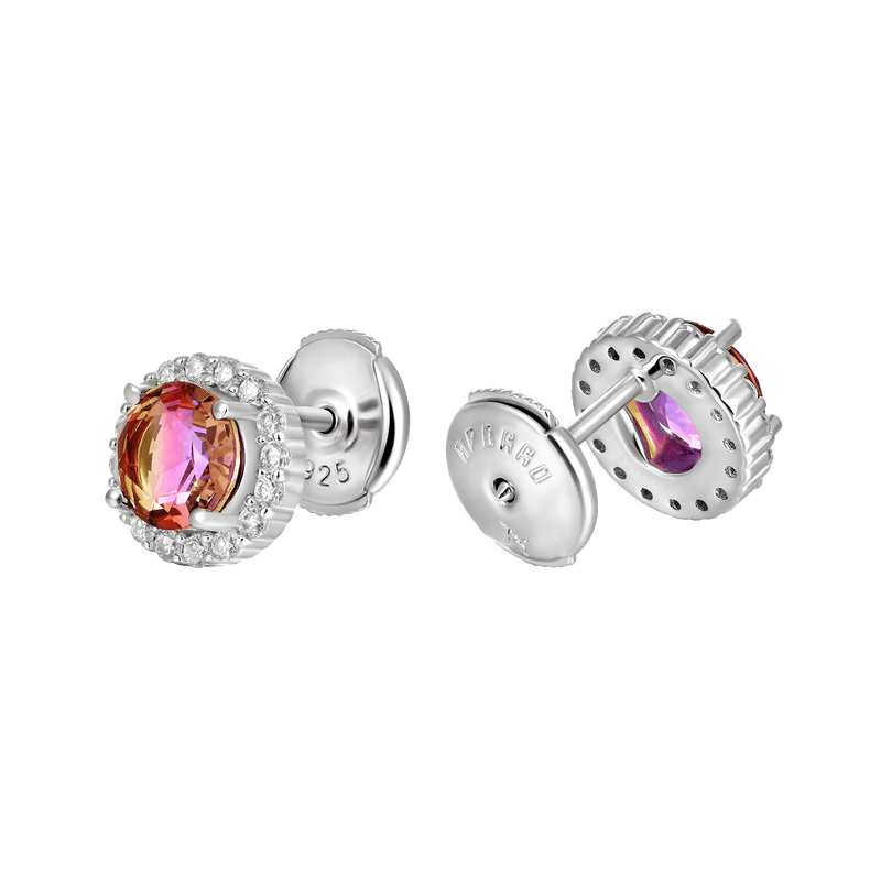 Round-Cut Gradient Tourmaline Halo Stud Earring - APORRO