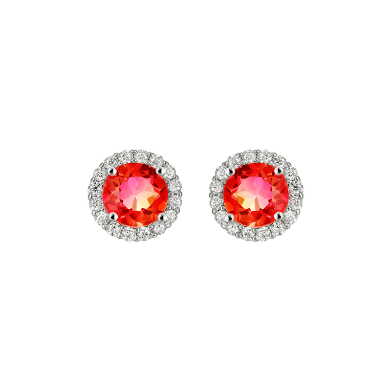 Round-Cut Gradient Tourmaline Halo Stud Earring - APORRO