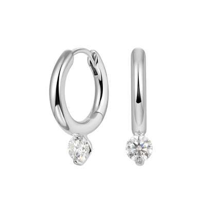 Boucle d'oreille de cerceau Single Moissanite Solitaire