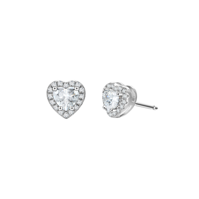 S925 Halo Heart Stud Earring