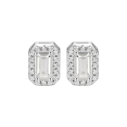 Women's Emerald Cut Halo Stud Earring