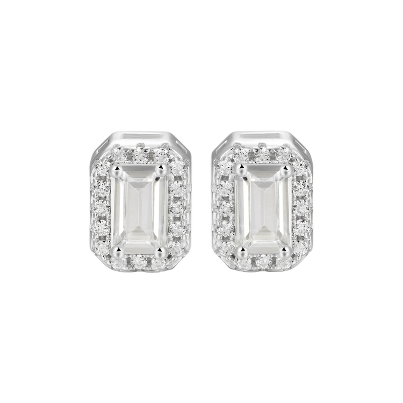 Emerald Cut Halo Stud Earring - Single - APORRO