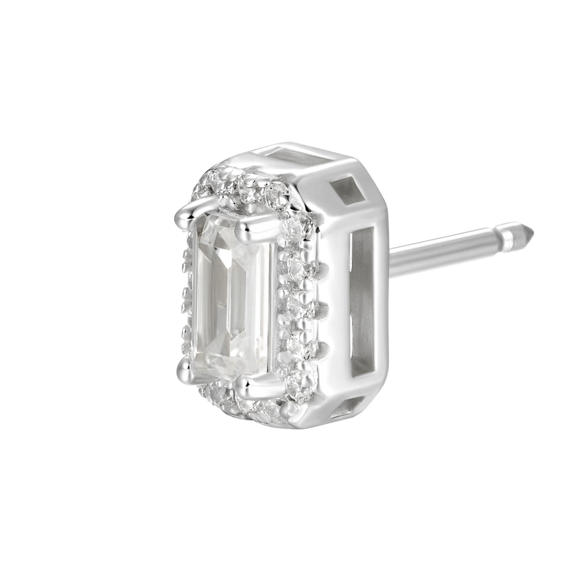 Emerald Cut Halo Stud Earring - Single - APORRO