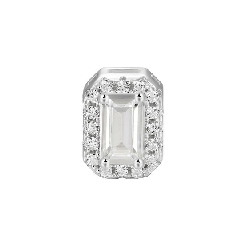 Emerald Cut Halo Stud Earring - Single - APORRO