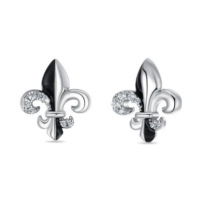 S925 Knight Fleur de lis Stud Earrings - Pair