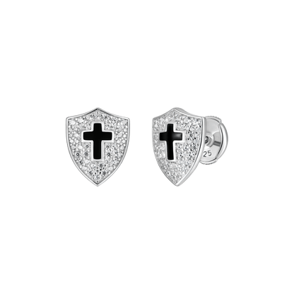 Knight Shield Stud Earrings - Pair