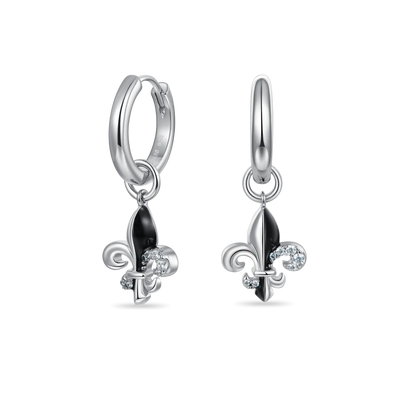S925 Knight Fleur de lis Dangly Earrings - Pair