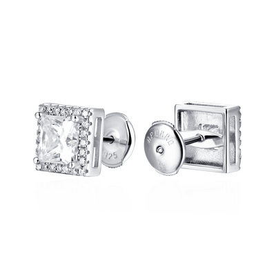 Moissanite S925 Halo Princess Cut Stud Earring