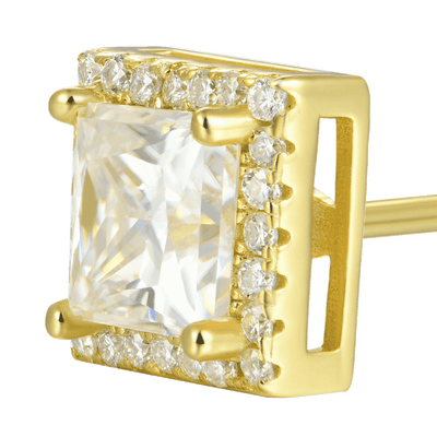 Moissanite S925 Halo Princess Cut Stud Earring
