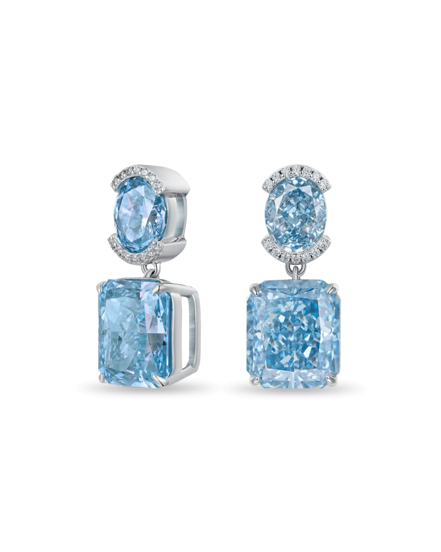 S925 Crushed Ice Smaragdschliff-Tropfenohrring – Blaugrau