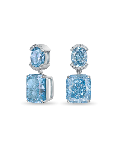 S925 Crushed Ice Emerald Cut Drop Earring - Blue Gray