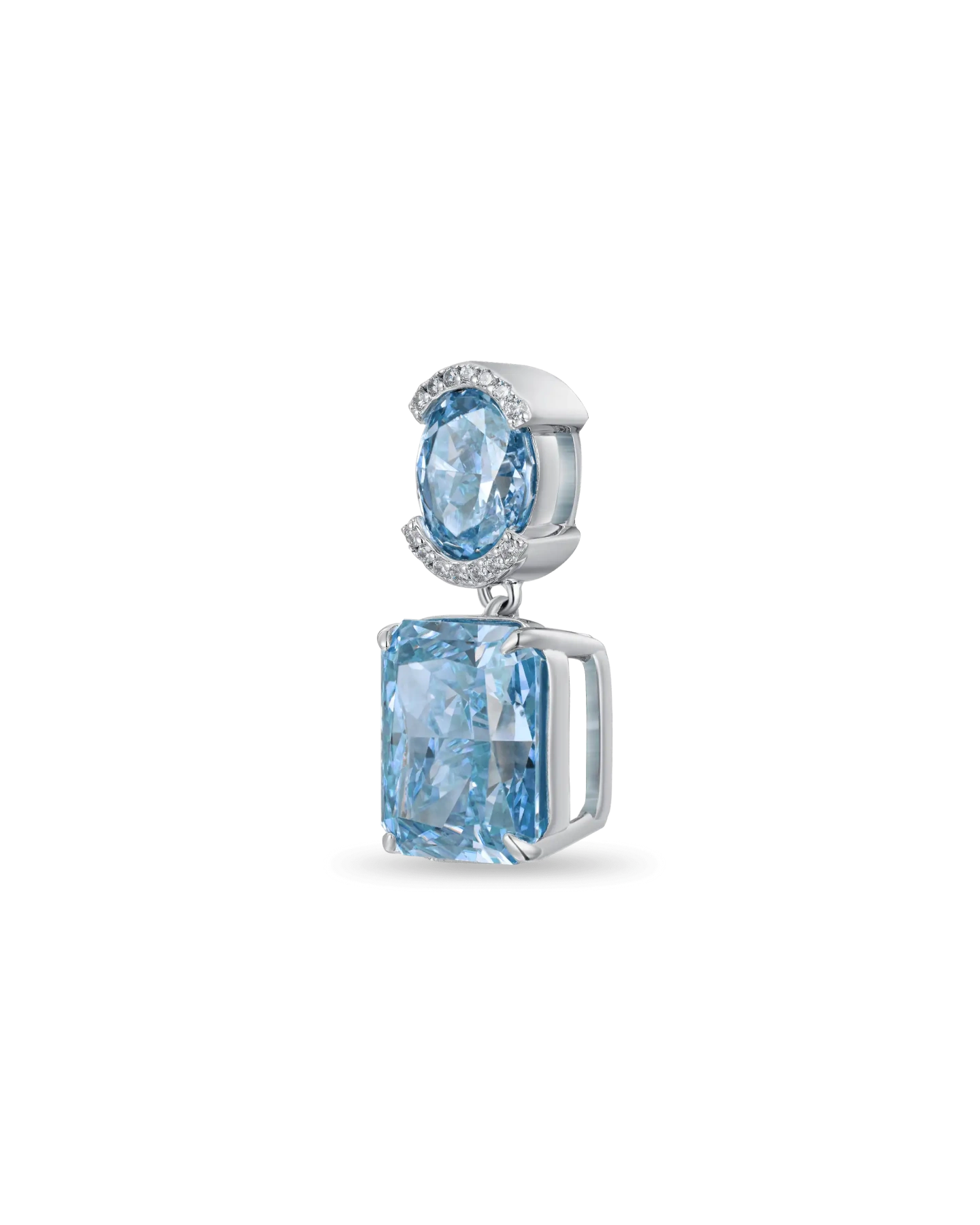 S925 Crushed Ice Smaragdschliff-Tropfenohrring – Blaugrau