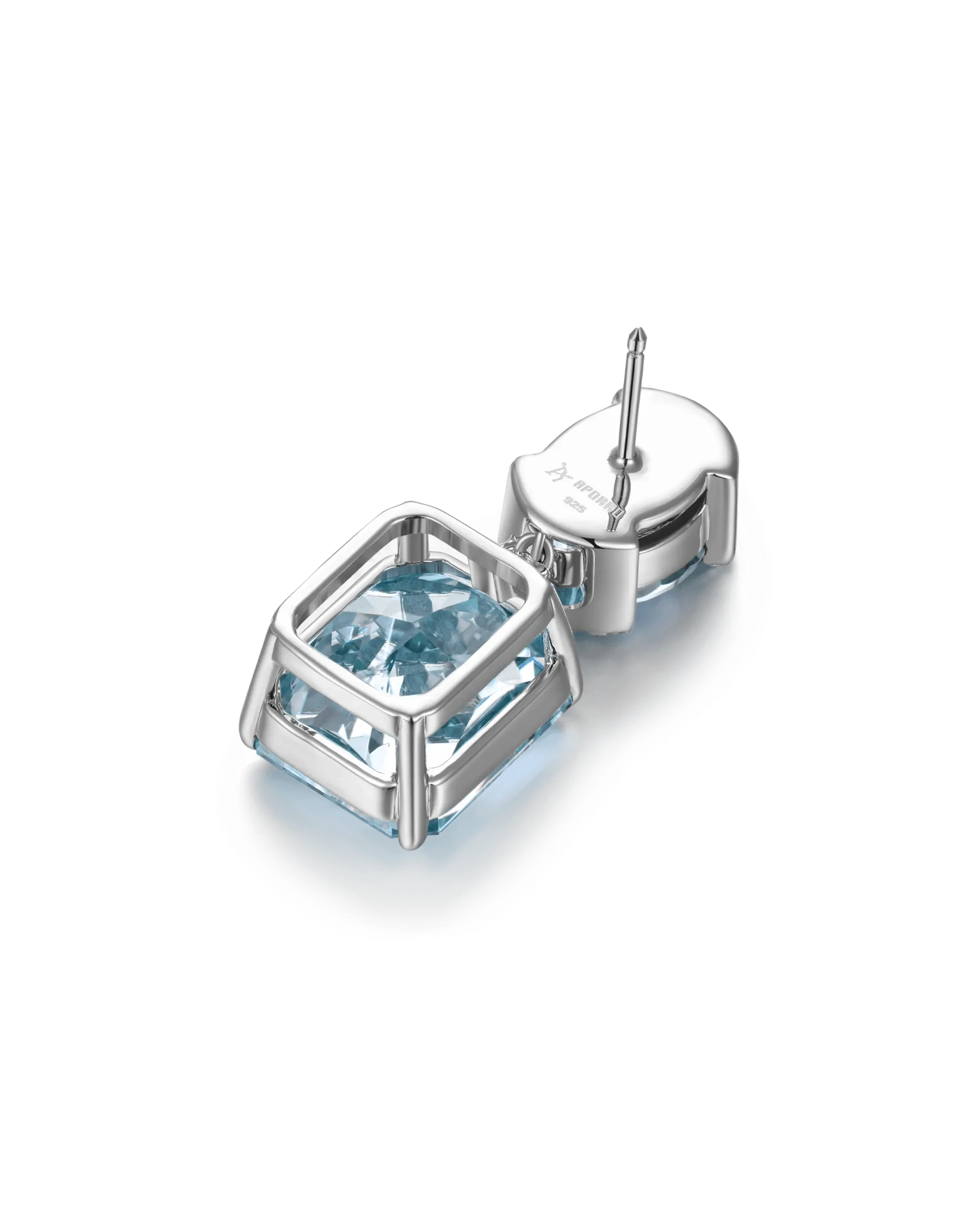 S925 Crushed Ice Smaragdschliff-Tropfenohrring – Blaugrau