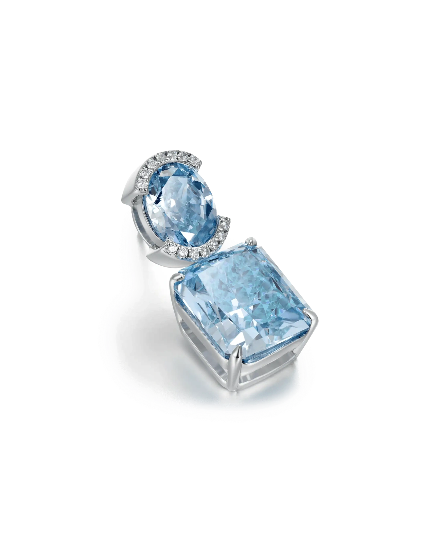 S925 Crushed Ice Emerald Cut Drop Earring - Blue Gray