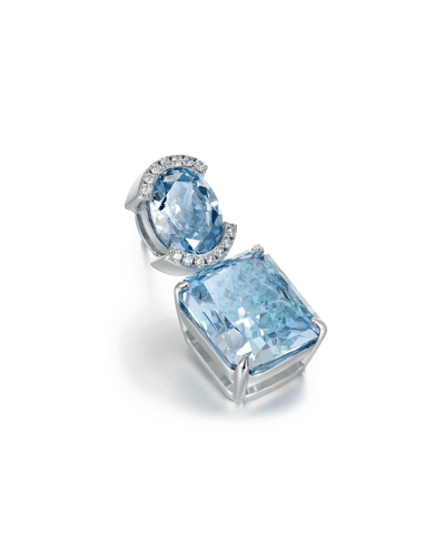 S925 Crushed Ice Emerald Cut Drop Earring - Blue Gray