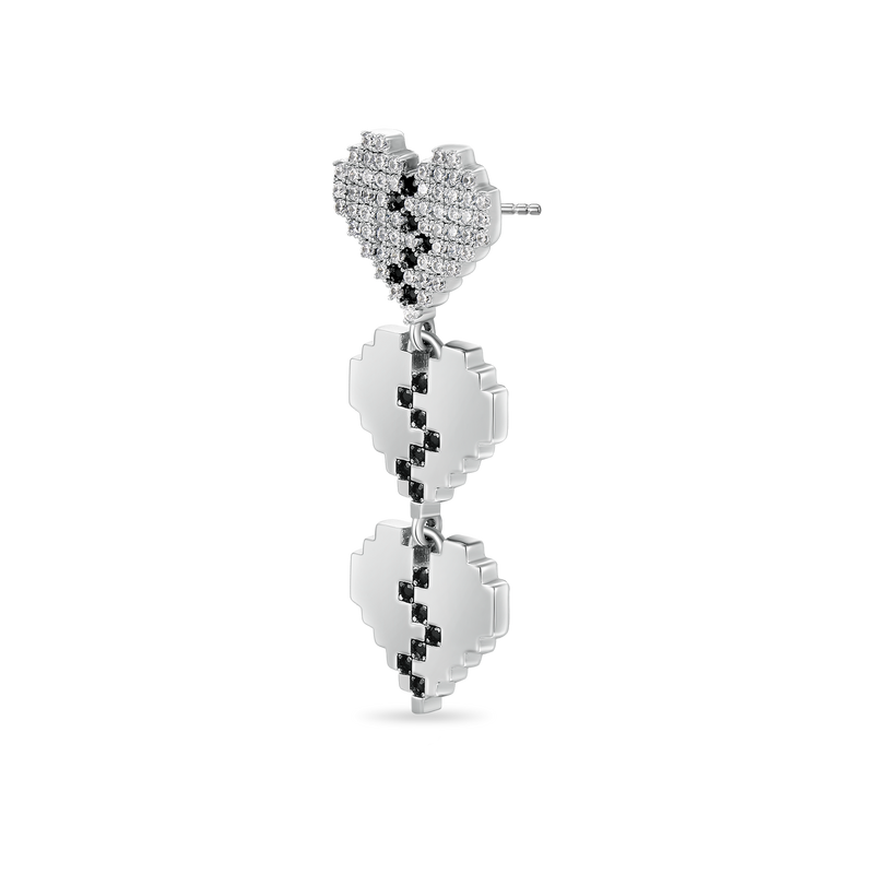 Boucle d'oreille pendante à trois cœurs brisés et pixels - APORRO