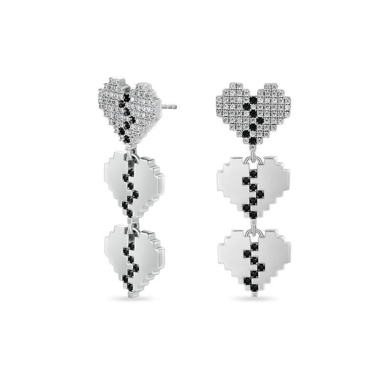 Boucle d'oreille pendante à trois cœurs brisés et pixels - APORRO