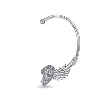 Boucle d'oreille manchette en forme de cœur brisé, aile S925, oreille gauche