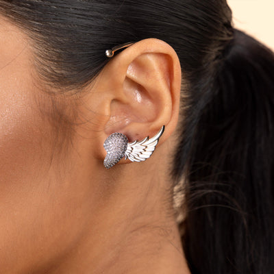 Boucle d'oreille manchette en forme de cœur brisé, aile S925, oreille gauche