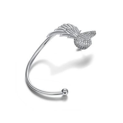 Boucle d'oreille manchette en forme de cœur brisé, aile S925, oreille gauche