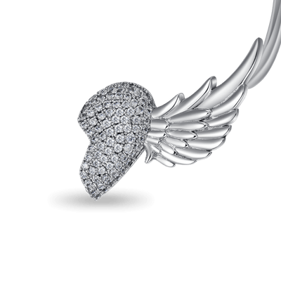Boucle d'oreille manchette en forme de cœur brisé, aile S925, oreille gauche