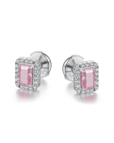 S925 Crushed Ice Emerald Cut Stud Earring - Fancy Light Pink