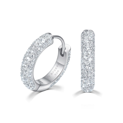 S925 Round Paved Hoop Earring - Medium