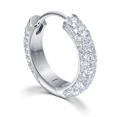 S925 Round Paved Hoop Earring - Medium