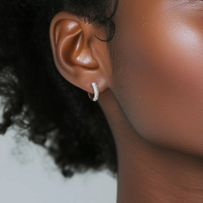 Moissanite S925 Round Paved Hoop Earrings - Medium