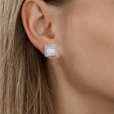 Boucles d'oreilles à tige carrées Baguette Mix Halo S925 - Paire