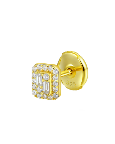 Boucles d'oreilles à tige halo mixte taille émeraude S925 - Paire