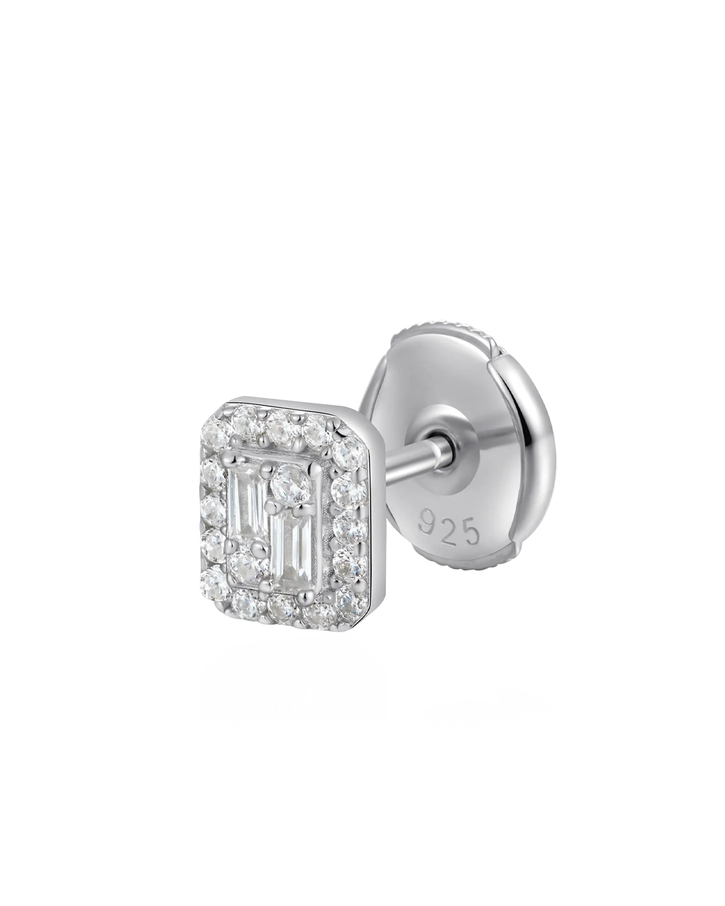 Boucles d'oreilles à tige halo mixte taille émeraude S925 - Paire