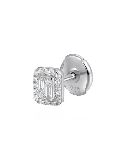 Boucles d'oreilles à tige halo mixte taille émeraude S925 - Paire