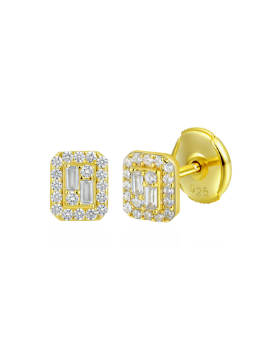 Boucles d'oreilles à tige halo mixte taille émeraude S925 - Paire