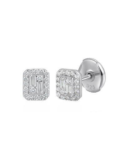 Boucles d'oreilles à tige halo mixte taille émeraude S925 - Paire